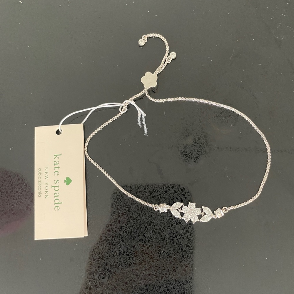 NWT Kate Spade Gleaming Gardenia Bracelet Silver With Diamonds - Picture 3 of 5